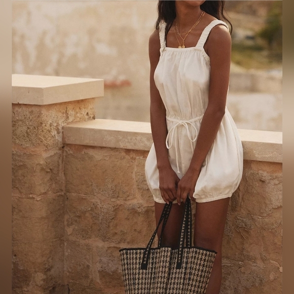 By Anthropologie Women's One-Piece Pull-On Cotton Bloomer Romper in White, MED - Picture 2 of 13